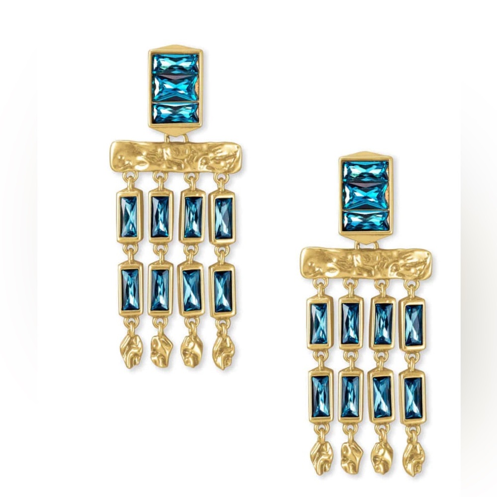 Kendra Scott Jack Vintage Gold Small Statement Earrings In Teal Crystal